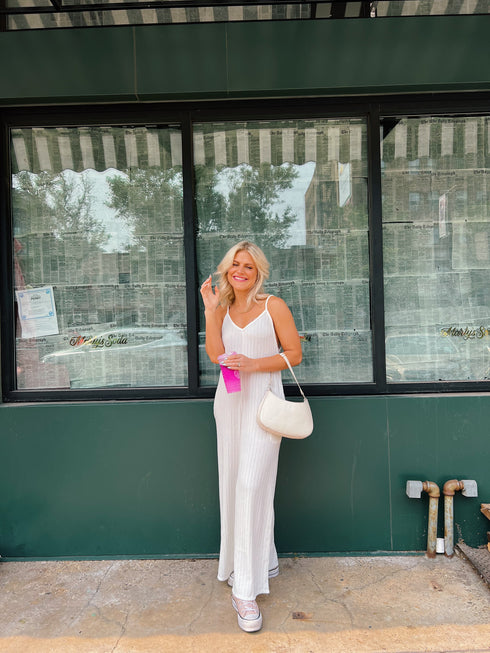 Everyday Ease Ribbed Jumpsuit// White